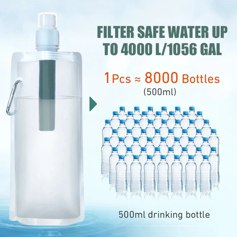 Outdoor Water Filter Straw Bottle - Survival and Emergency Camping Purification Water Purifier Bag for Camping and Hiking