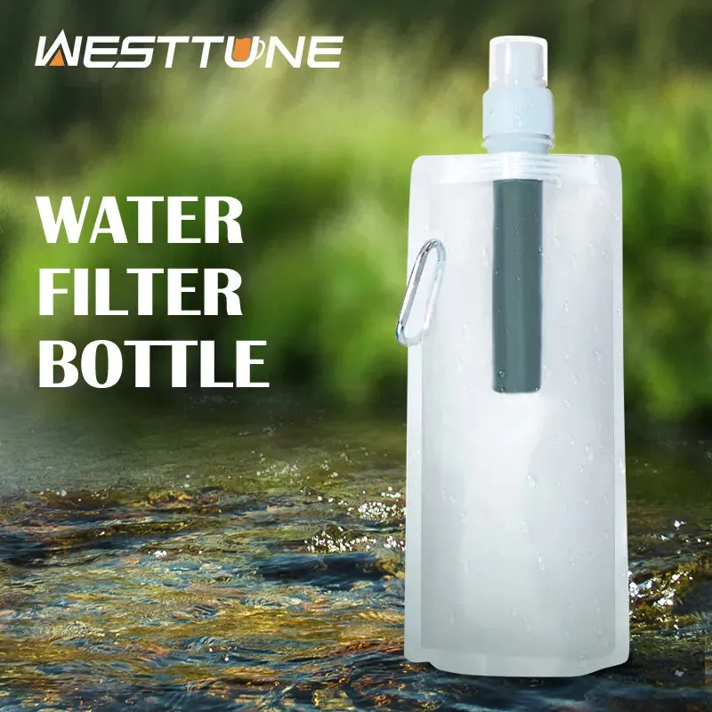 Outdoor Water Filter Straw Bottle - Survival and Emergency Camping Purification Water Purifier Bag for Camping and Hiking