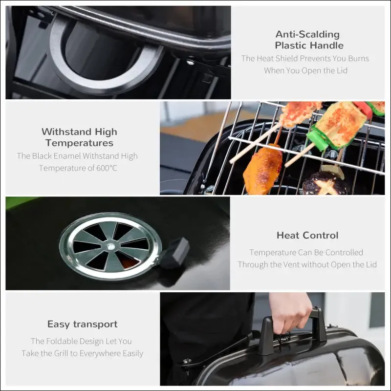 Outsunny 14" portable charcoal grill, tabletop small bbq grill for outdoor cooking, camping,