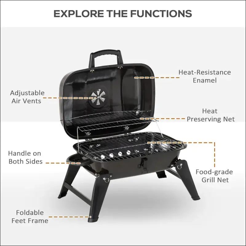 Outsunny 14" portable charcoal grill, tabletop small bbq grill for outdoor cooking, camping,