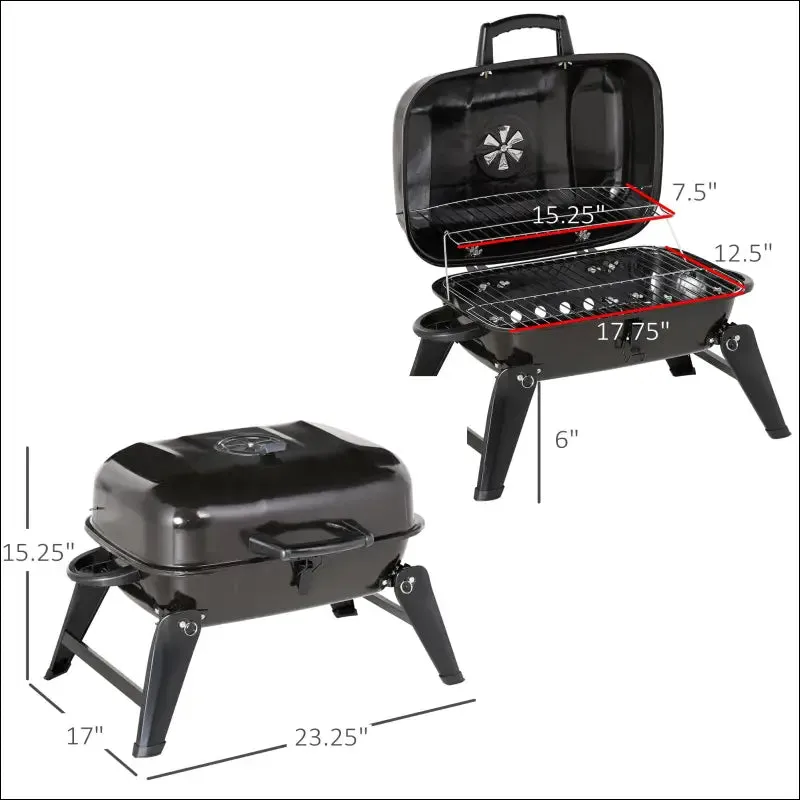 Outsunny 14" portable charcoal grill, tabletop small bbq grill for outdoor cooking, camping,
