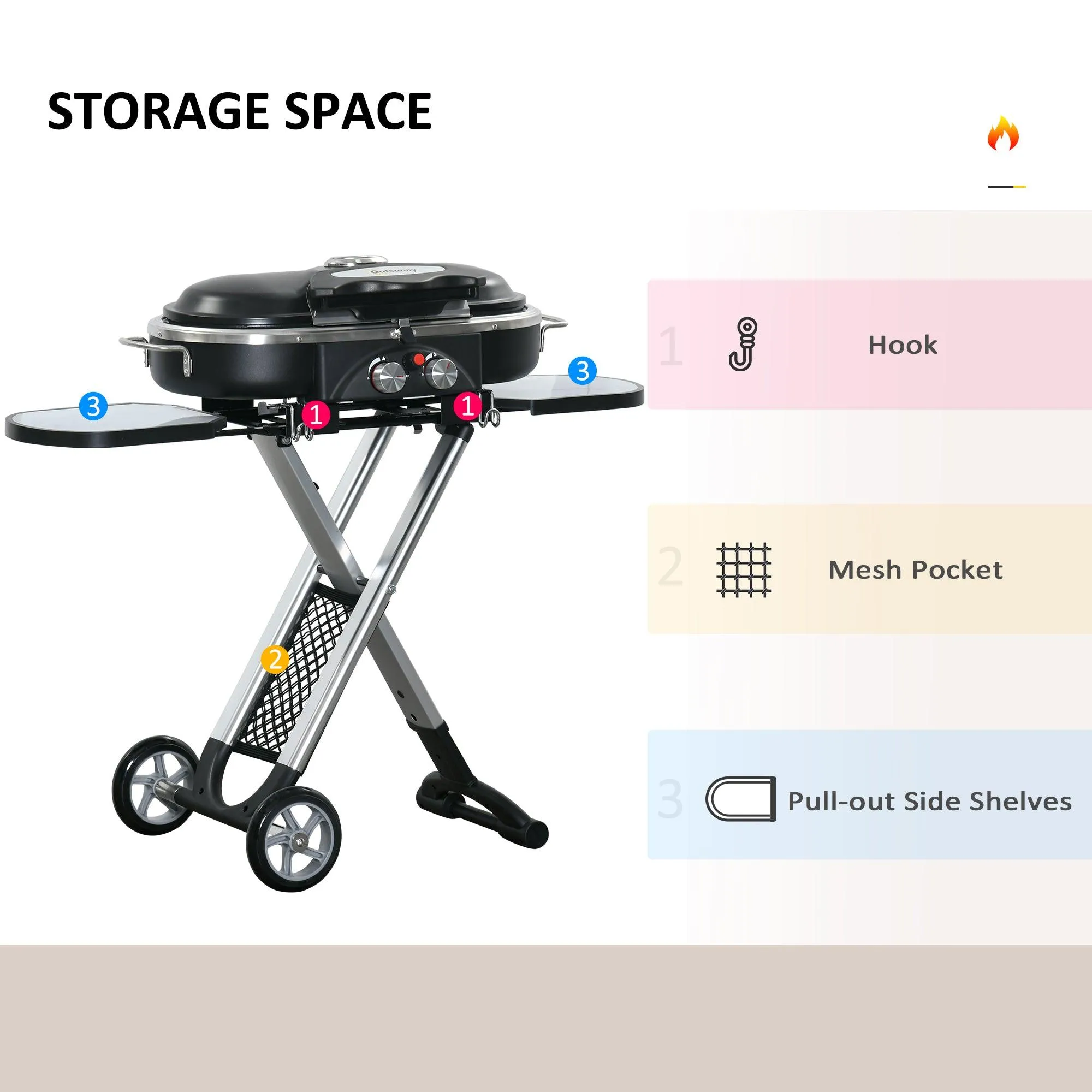 Outsunny 2-Burner Gas BBQ Grill with Shelves and Storage - Aluminum