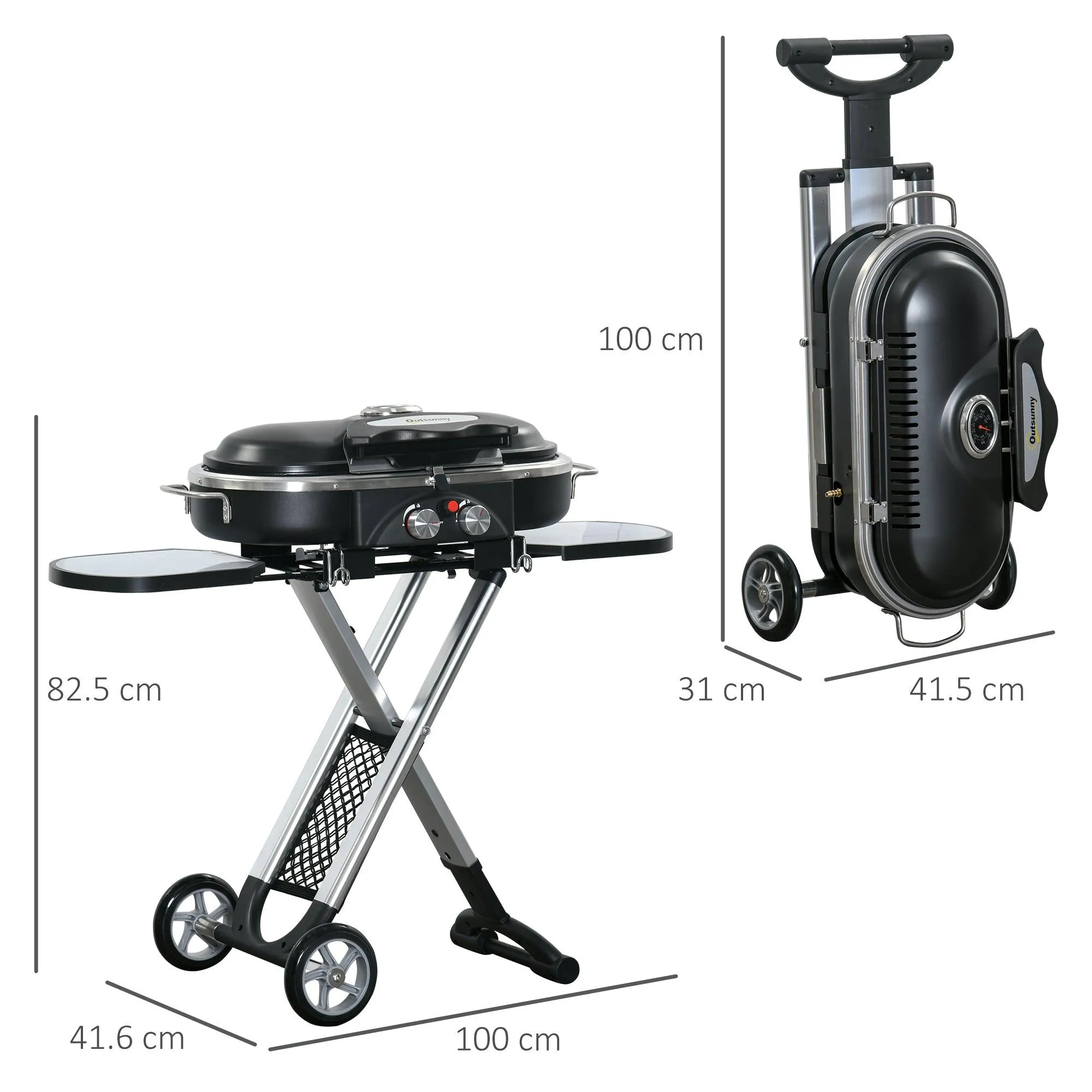 Outsunny 2-Burner Gas BBQ Grill with Shelves and Storage - Aluminum
