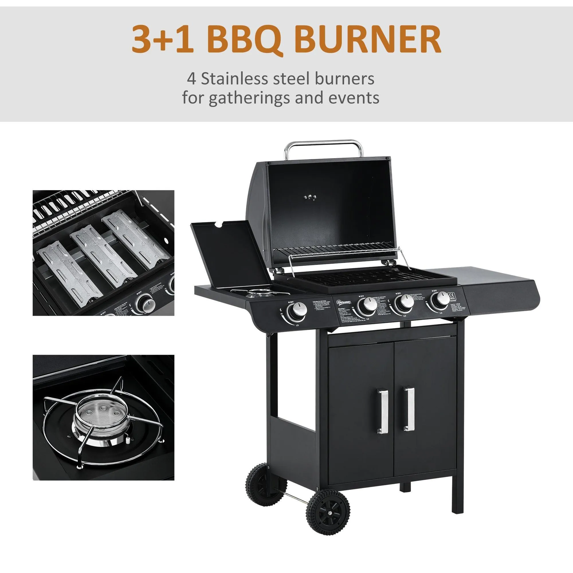 Outsunny 3-Burner Gas BBQ Grill - Compact and Convenient