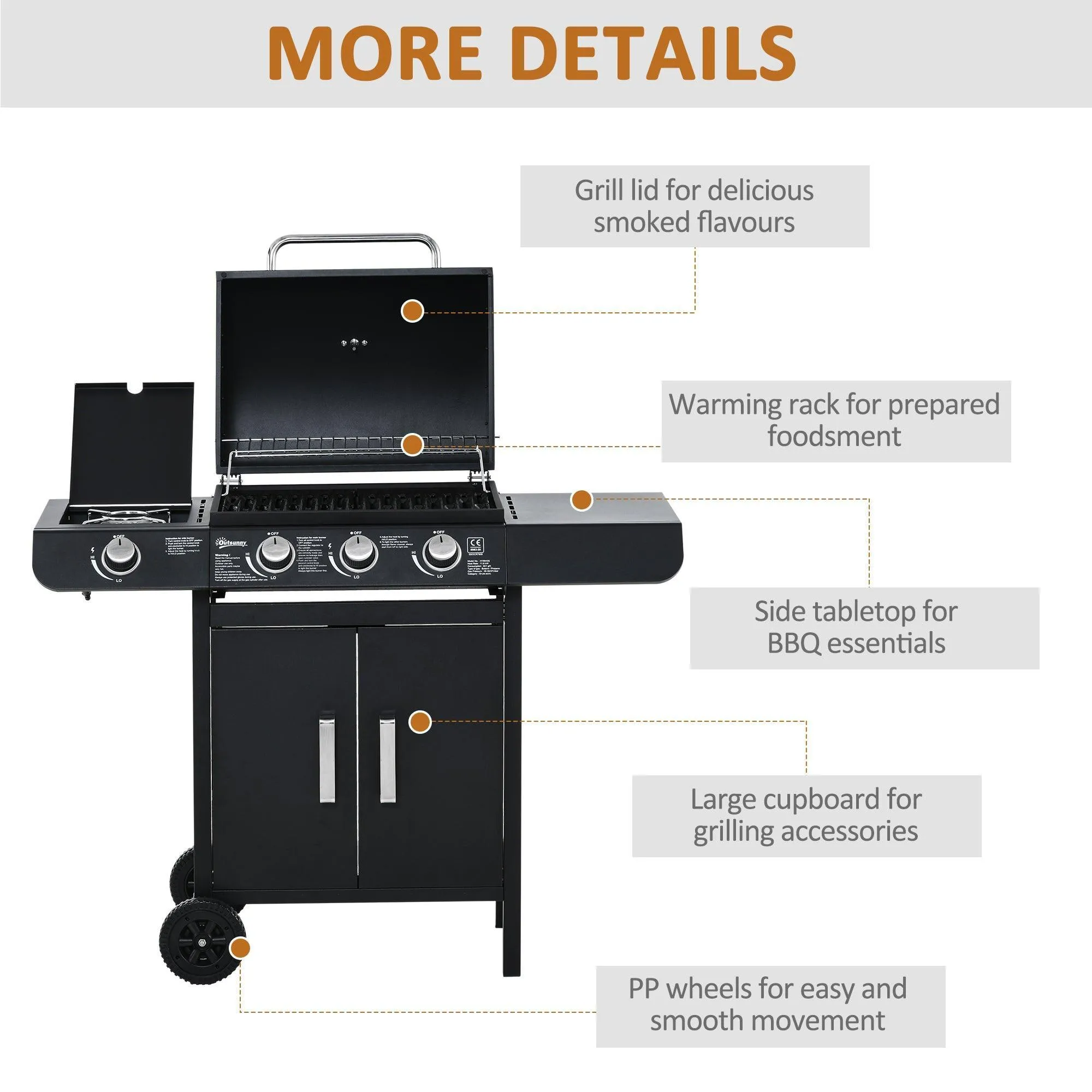 Outsunny 3-Burner Gas BBQ Grill - Compact and Convenient