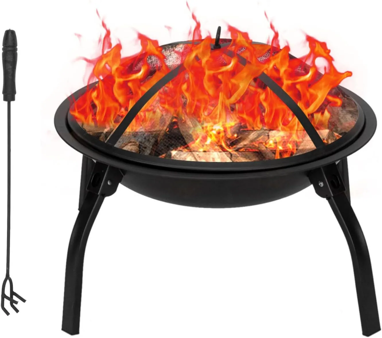 Outvita 22inch Fire Pit, Portable Wood Burning Firepit Lightweight BBQ Grill Firepit Bowl with Log Grate&Poker & Foldable Legs for Outside Barbecue Patio Picnic Party