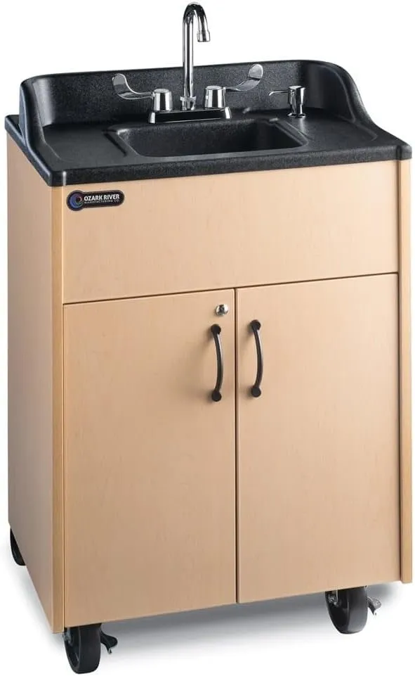 Ozark River Portable Sinks Premier Maple, Maple Laminate-ABS Sink, Mobile Self Contained Sink, Mobile Hand Washing Station, Portable Sink with Hot Water, Portable Sink Hand Wash Station, 110V