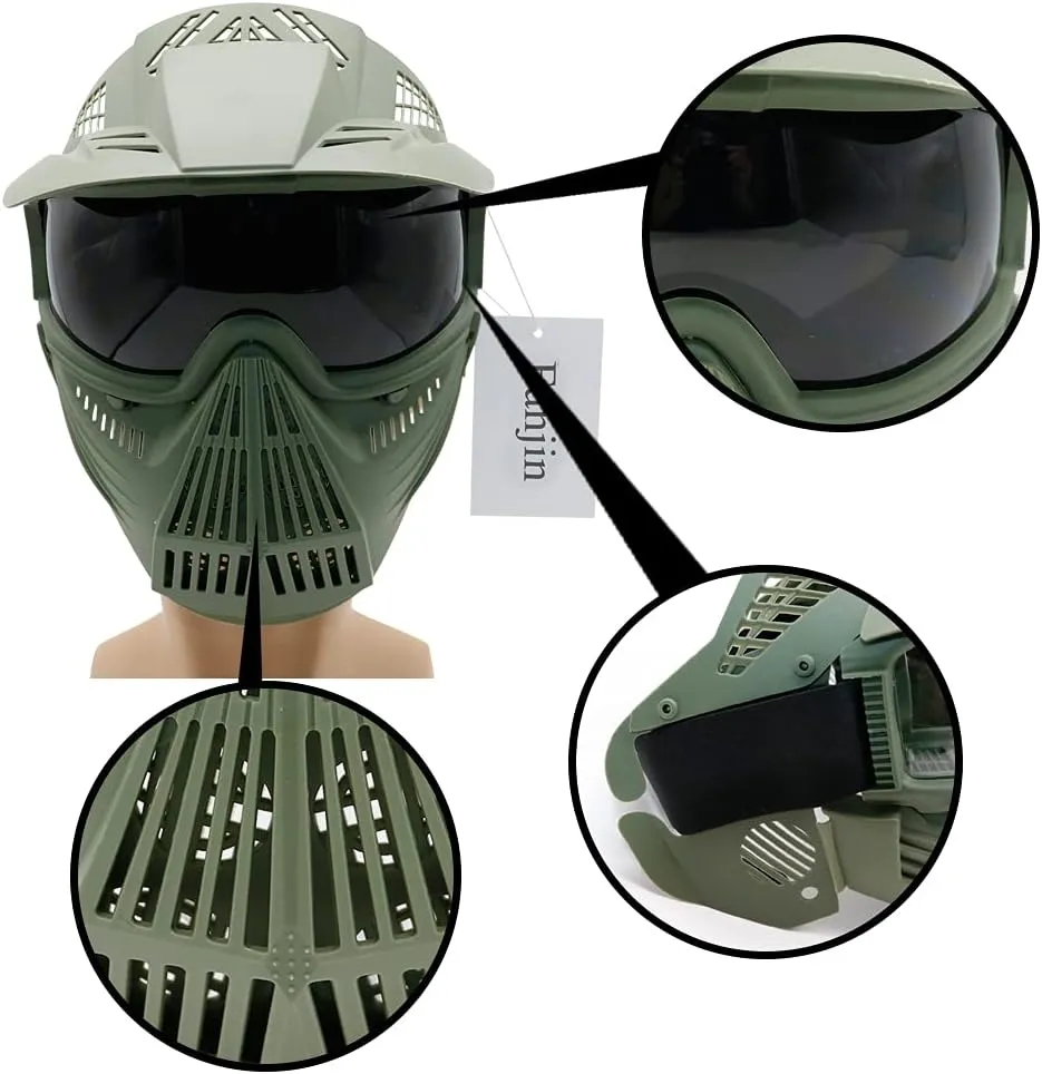 Paintball Mask, Airsoft Mask, Tactical Masks Full Face Gear with Goggles Impact Resistant for Hunting CS Survival Games Halloween Cosplay and Outdoor Activities