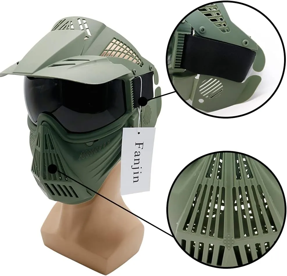 Paintball Mask, Airsoft Mask, Tactical Masks Full Face Gear with Goggles Impact Resistant for Hunting CS Survival Games Halloween Cosplay and Outdoor Activities