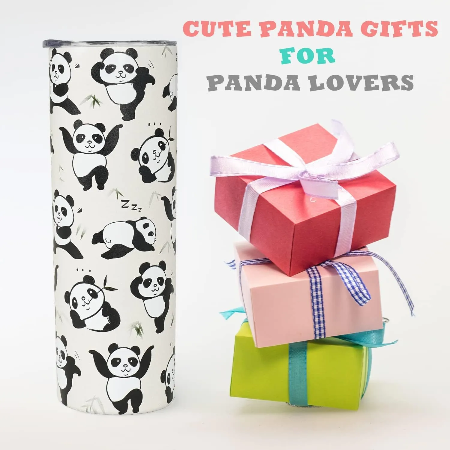 Panda Gifts for Girls,Birthday Gift for Panda Lovers,20oz Tumbler With Lid and Straw Stainless Steel Insulated Coffee Cup Travel Mug