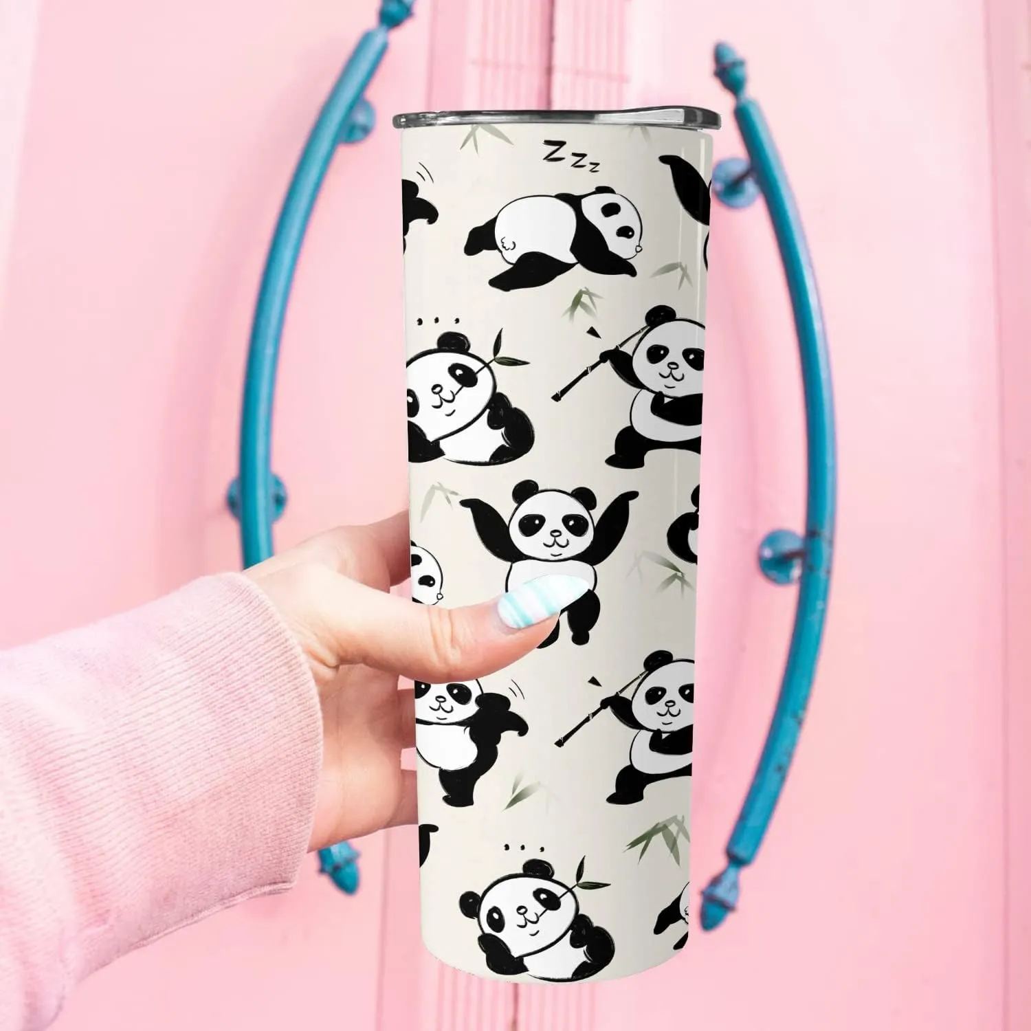 Panda Gifts for Girls,Birthday Gift for Panda Lovers,20oz Tumbler With Lid and Straw Stainless Steel Insulated Coffee Cup Travel Mug
