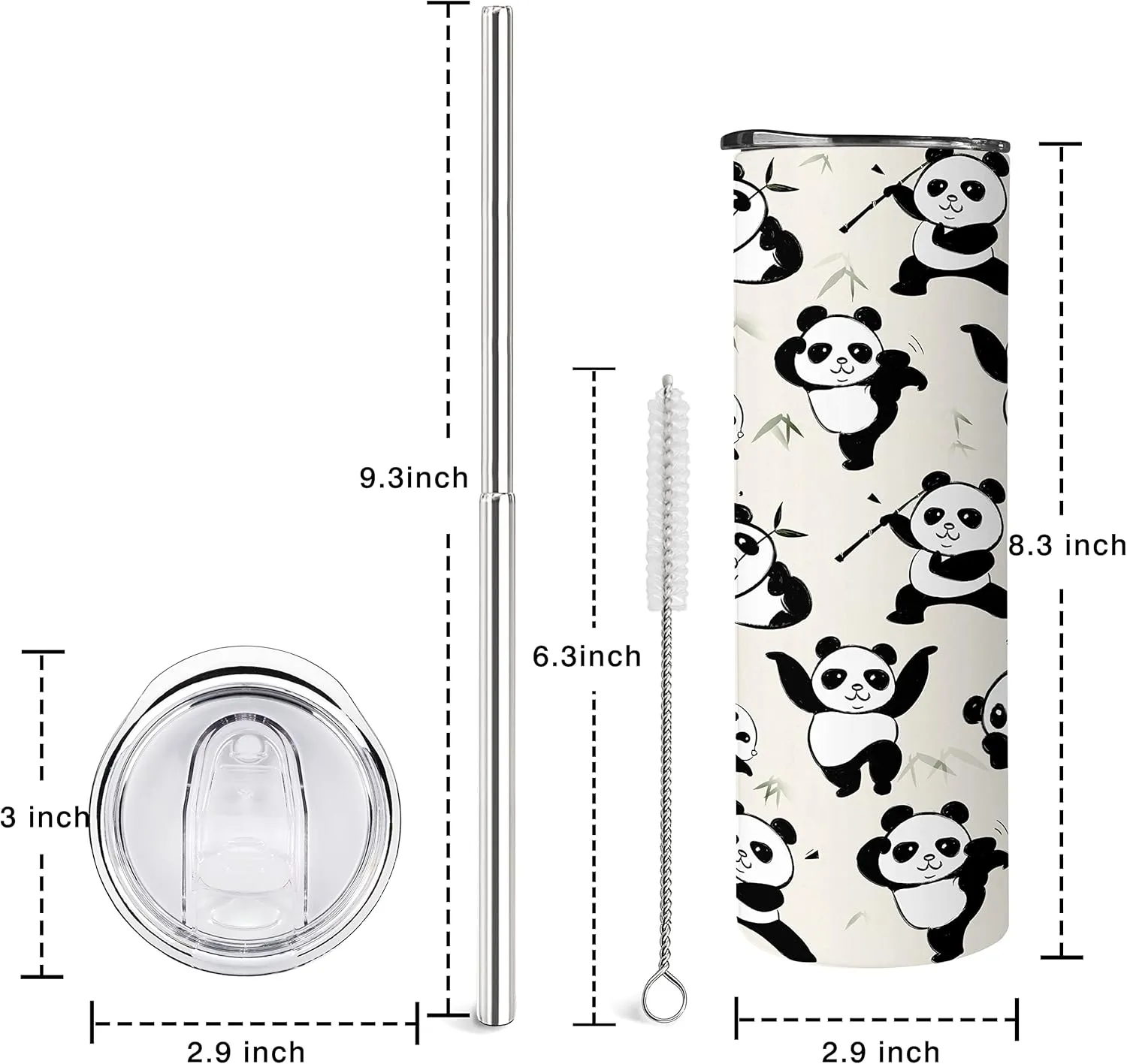 Panda Gifts for Girls,Birthday Gift for Panda Lovers,20oz Tumbler With Lid and Straw Stainless Steel Insulated Coffee Cup Travel Mug