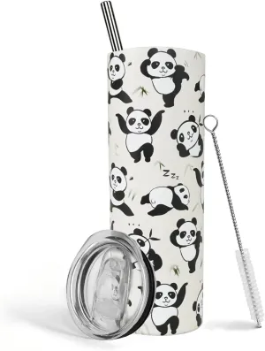 Panda Gifts for Girls,Birthday Gift for Panda Lovers,20oz Tumbler With Lid and Straw Stainless Steel Insulated Coffee Cup Travel Mug