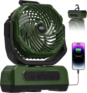 PANERGY Camping Fan Rechargeable,20000mAh Cordless Battery Powered Oscillating Fan with w/RGB Light & Remote,4 Timer & Hanging Hook for Indoor,Outdoor,Travel,Camping,BBQ,Jobsite,Picnic-Green