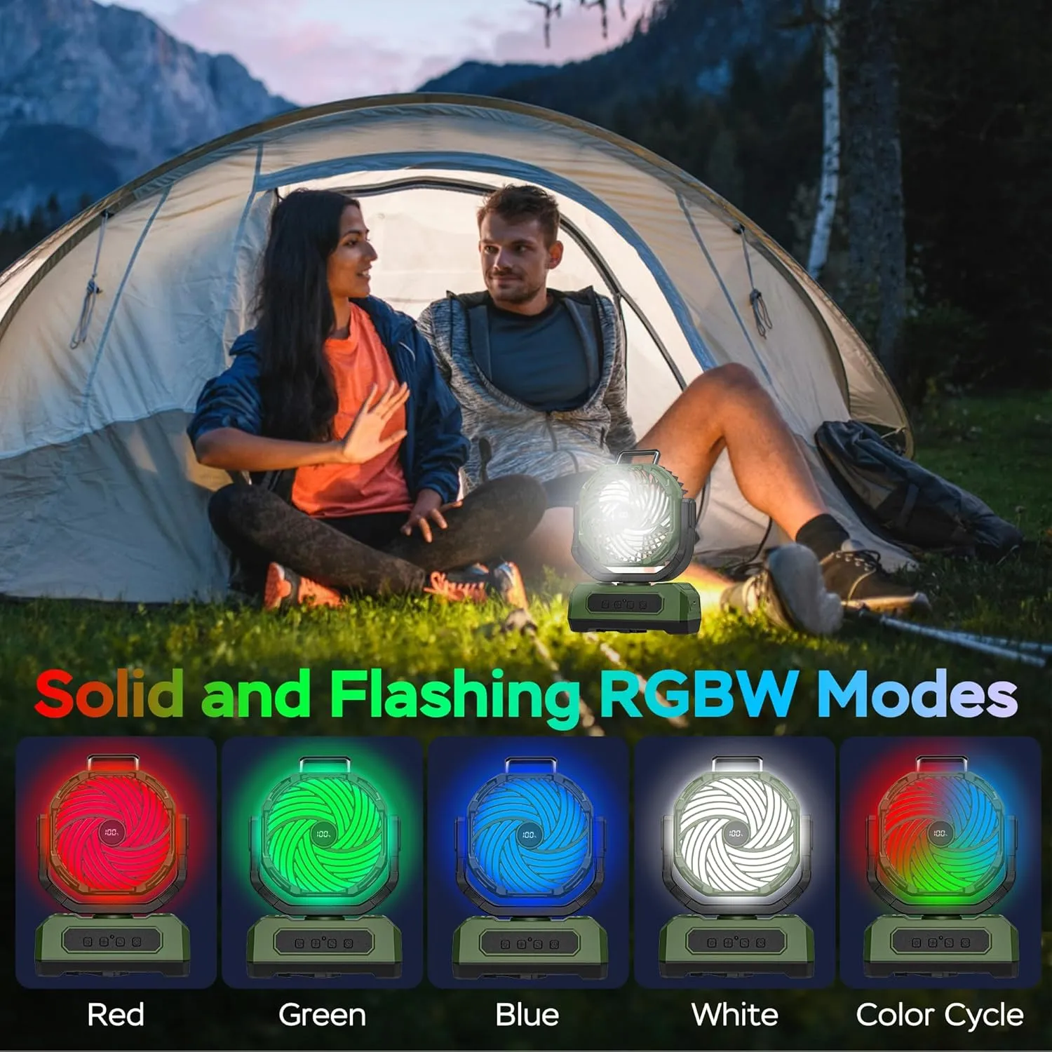 PANERGY Camping Fan Rechargeable,20000mAh Cordless Battery Powered Oscillating Fan with w/RGB Light & Remote,4 Timer & Hanging Hook for Indoor,Outdoor,Travel,Camping,BBQ,Jobsite,Picnic-Green