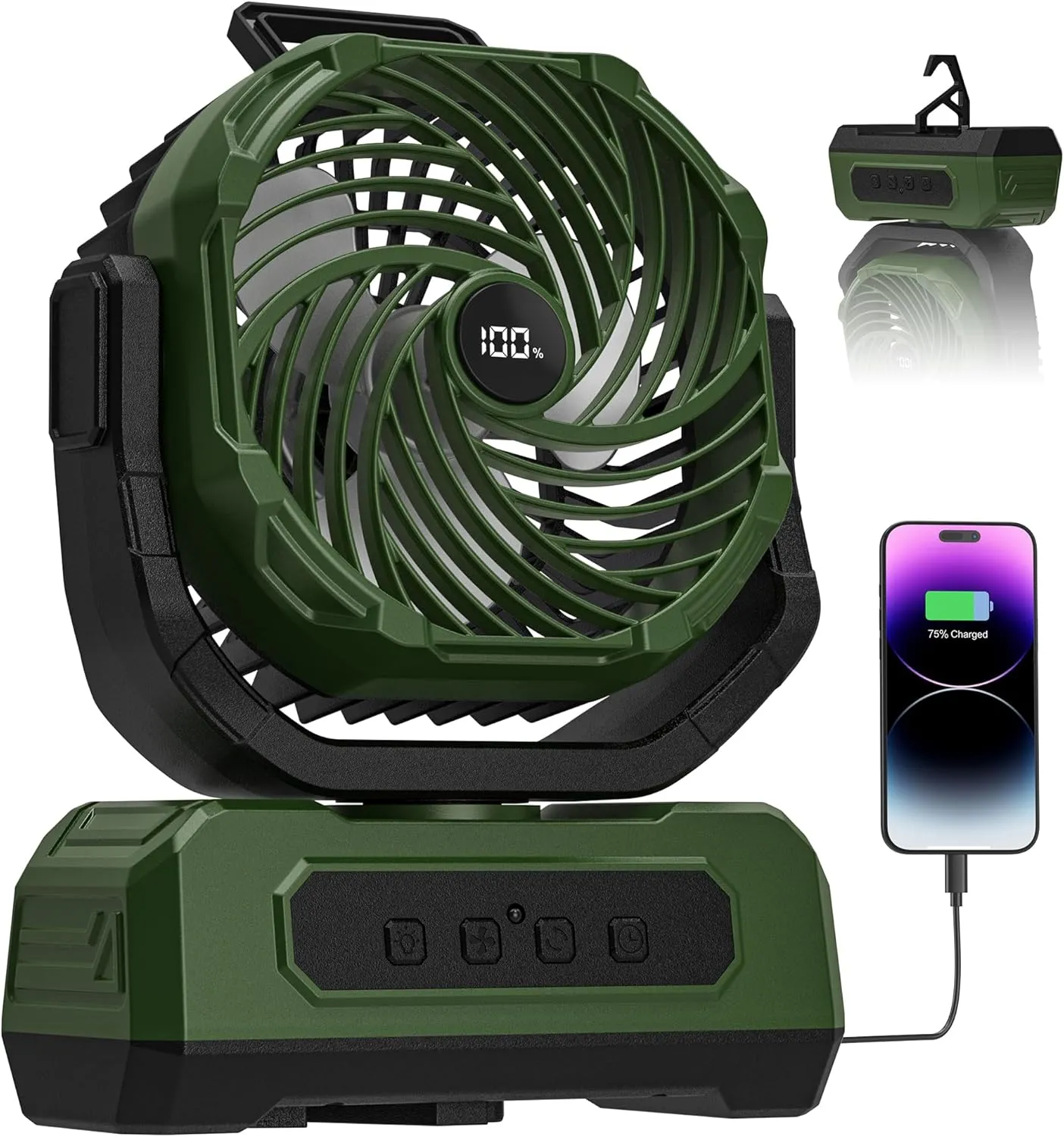 PANERGY Camping Fan Rechargeable,20000mAh Cordless Battery Powered Oscillating Fan with w/RGB Light & Remote,4 Timer & Hanging Hook for Indoor,Outdoor,Travel,Camping,BBQ,Jobsite,Picnic-Green