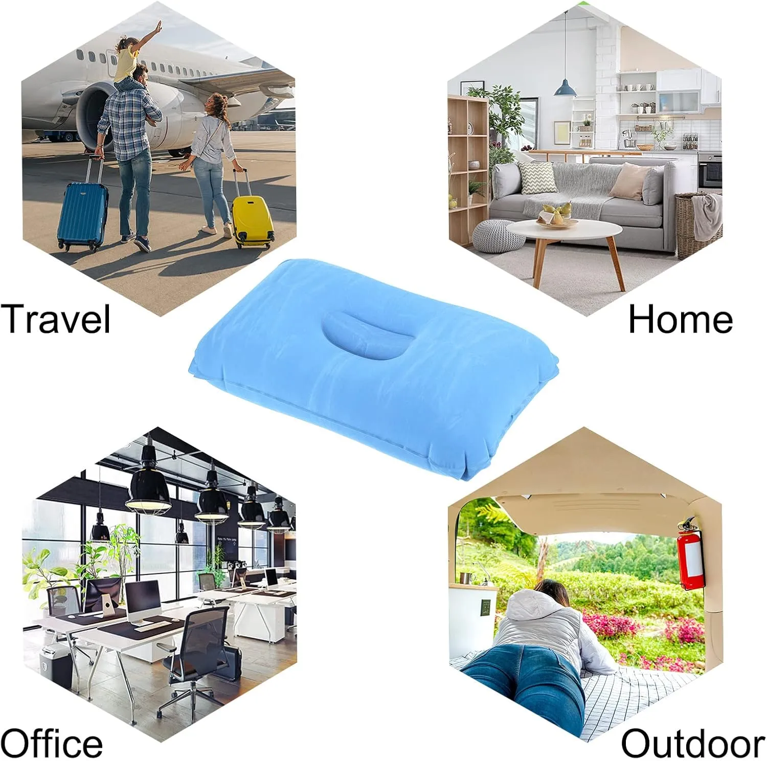 PATIKIL Inflatable Pillow, 4 Pack Ultralight Camping Travel Pillow Desk Rest Neck Support for Hiking Backpacking Office, Blue