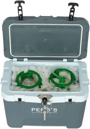 Pepos Cooler - Premium Dual Mini Keg Cooler with Tap System - Keep Your Beer Chilled & Ready to Pour - Ideal for Home Bars & Parties, Gray - 45 Qt