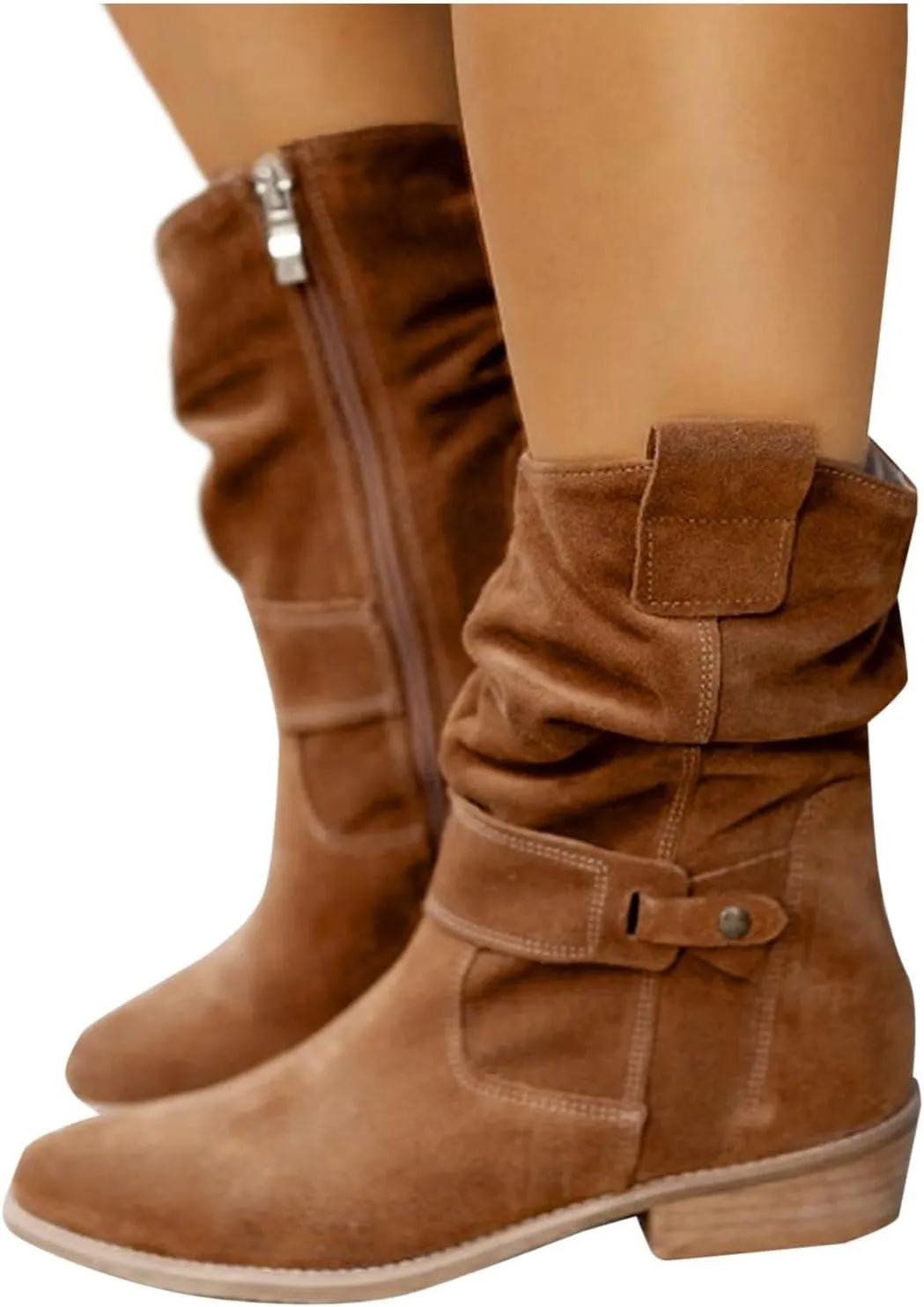 peqiut Womens Cowboy Boots Comfortable Chunky Heel Zipper Pointed Toe Ankle Boots for Women Ankle Casual Faux Leather Cowgirl Boots