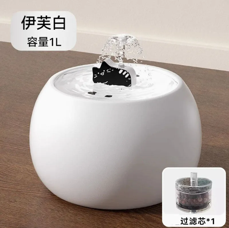 Pet black and white cartoon kitten ceramic water fountain dog electric circulating water filter automatic drinking fountain cat bowl