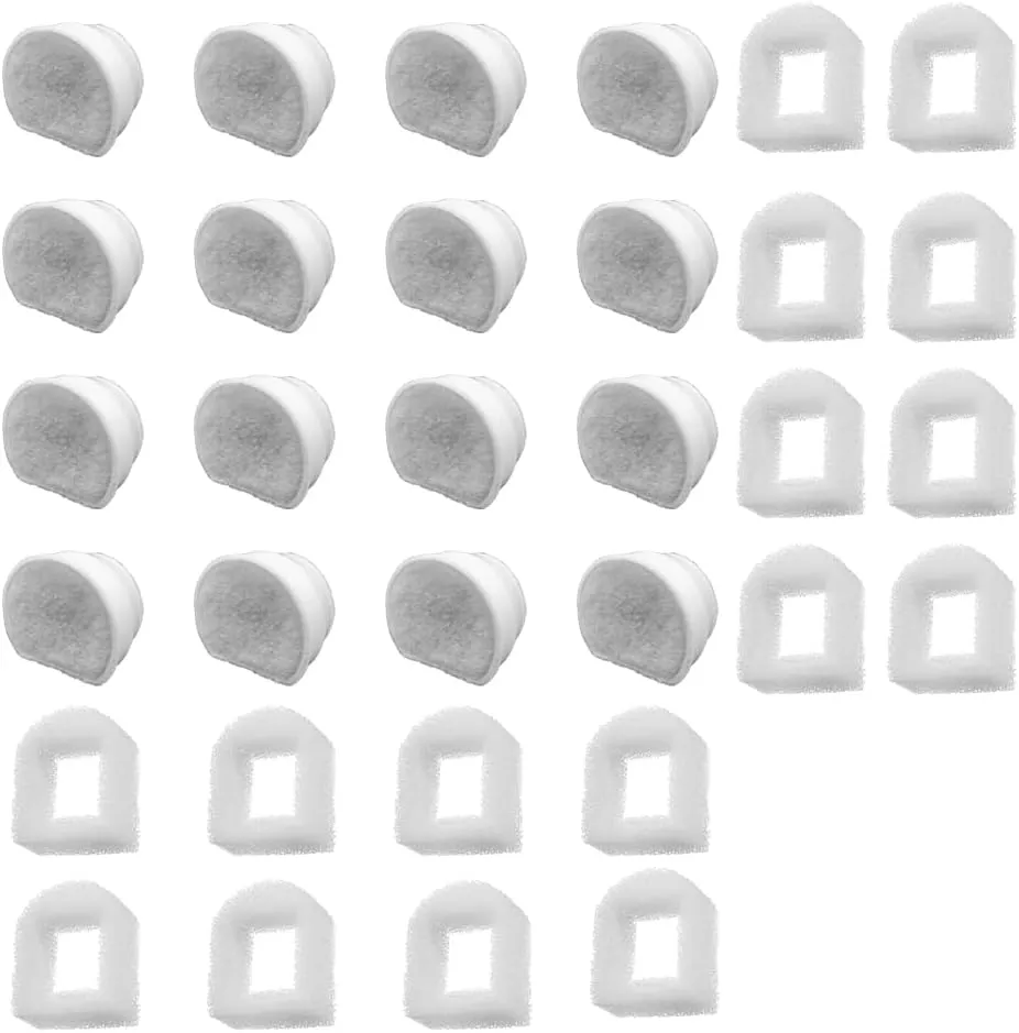 Pet Fountain Filter Replacement, Compatible with Multiple Pet Water Dispensers Water Bowl (16 Carbon Filters 16 Foam Filters)