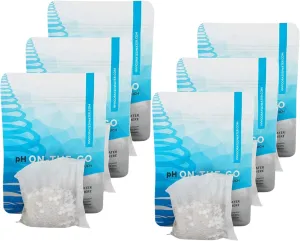 pH ON-The-GO 6 Packs - 100g 3PK (400 Litre/105 Gallon)   30g 3PK (98 litres / 26 Gallons) Alkaline Water Filter Pouch- Portable Water Filtration System for Your Bottle, Pitcher, Jug, Container