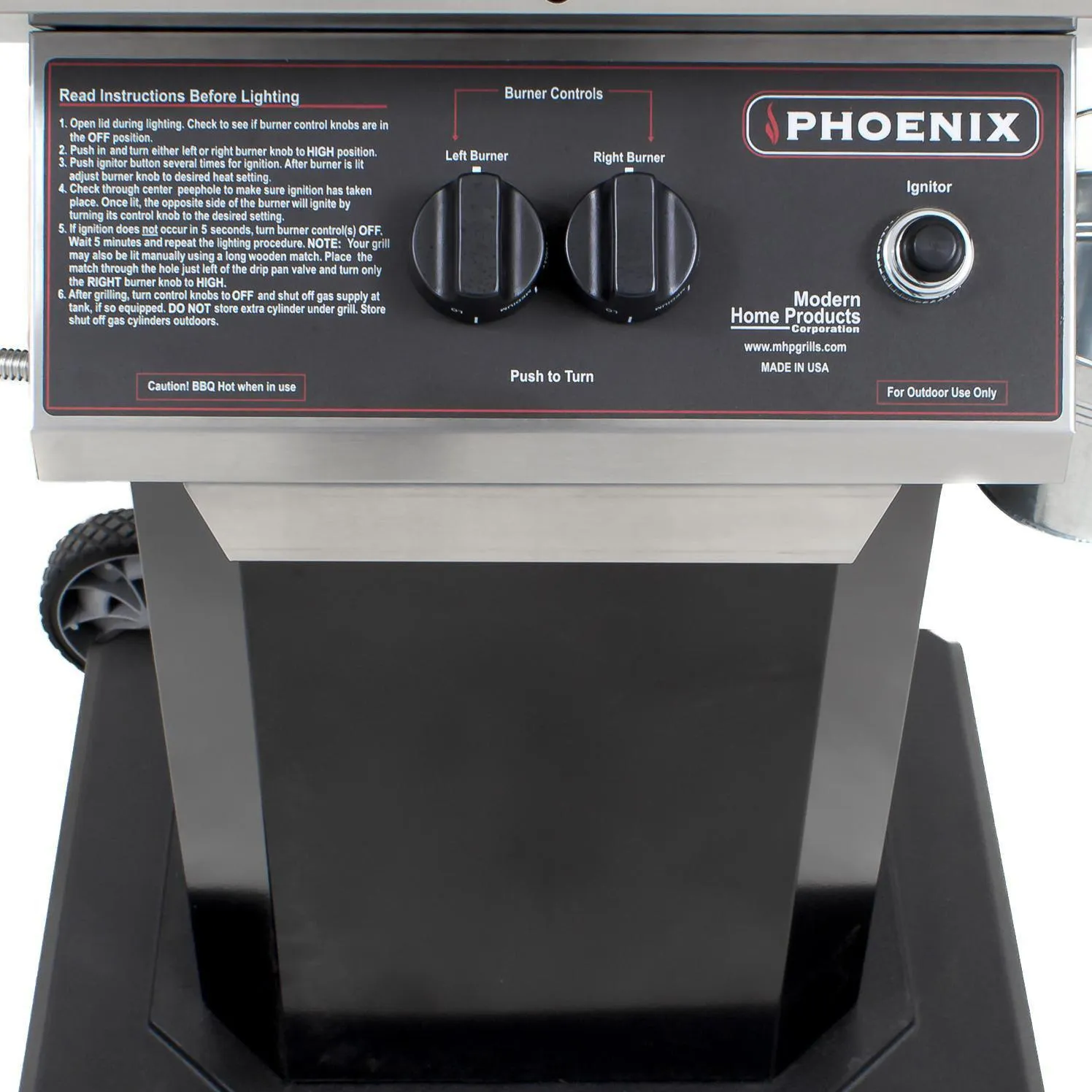 Phoenix SDBOPP Series Stainless Steel Propane Gas Grill On Black Aluminum Patio Base