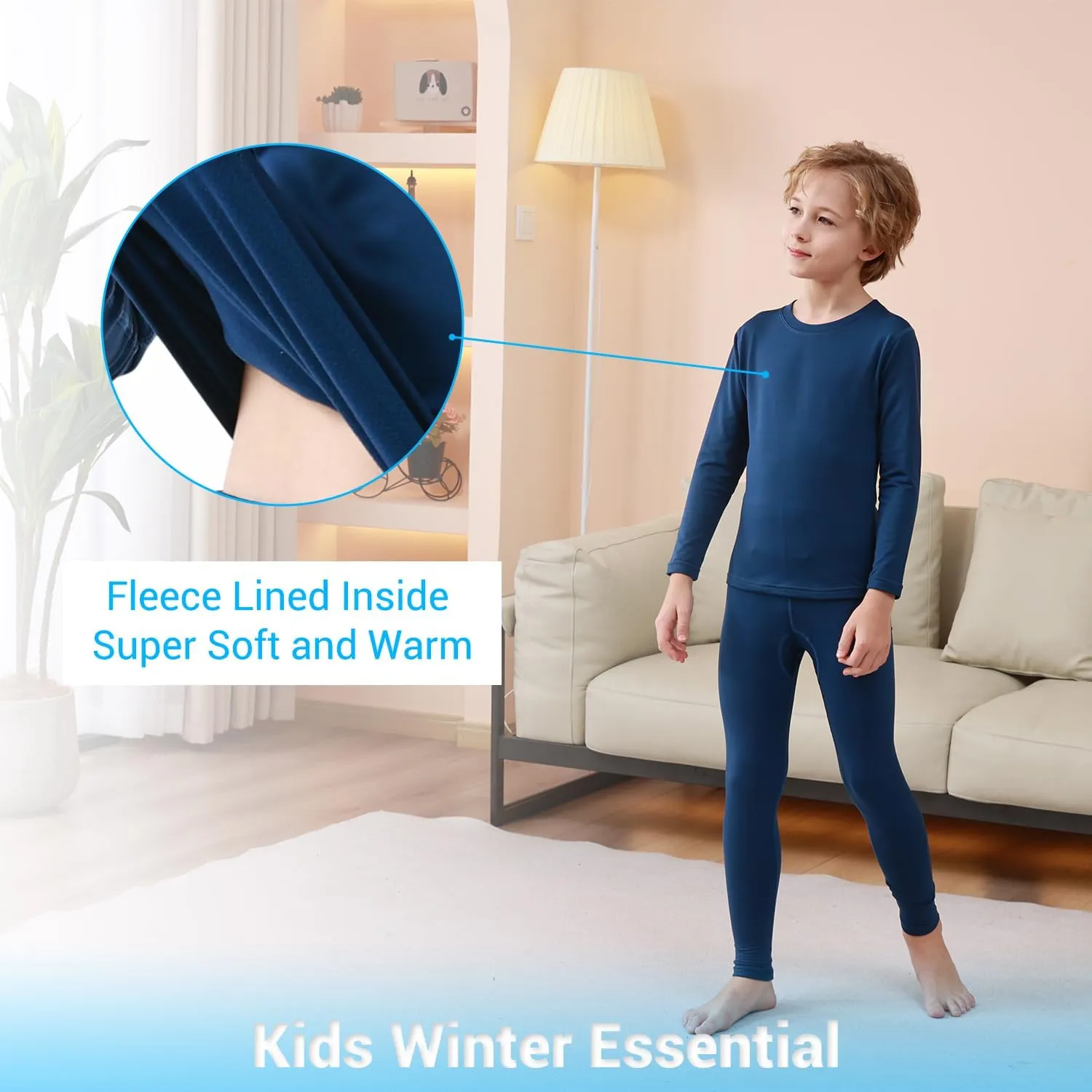 PISIQI Thermal Underwear Set for Boys Long Johns Fleece Lined Set Kids Ultra Soft Base Layer Top Bottom Warm Set for Skiing