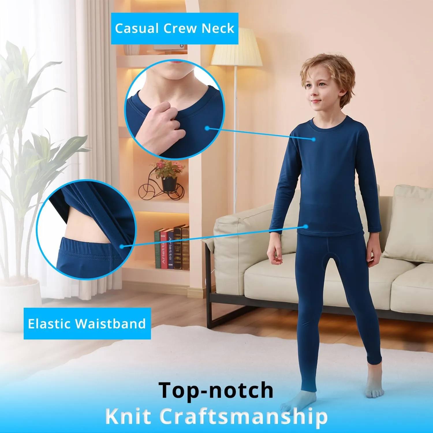 PISIQI Thermal Underwear Set for Boys Long Johns Fleece Lined Set Kids Ultra Soft Base Layer Top Bottom Warm Set for Skiing