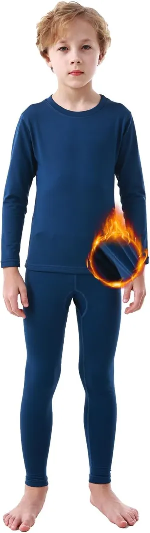 PISIQI Thermal Underwear Set for Boys Long Johns Fleece Lined Set Kids Ultra Soft Base Layer Top Bottom Warm Set for Skiing