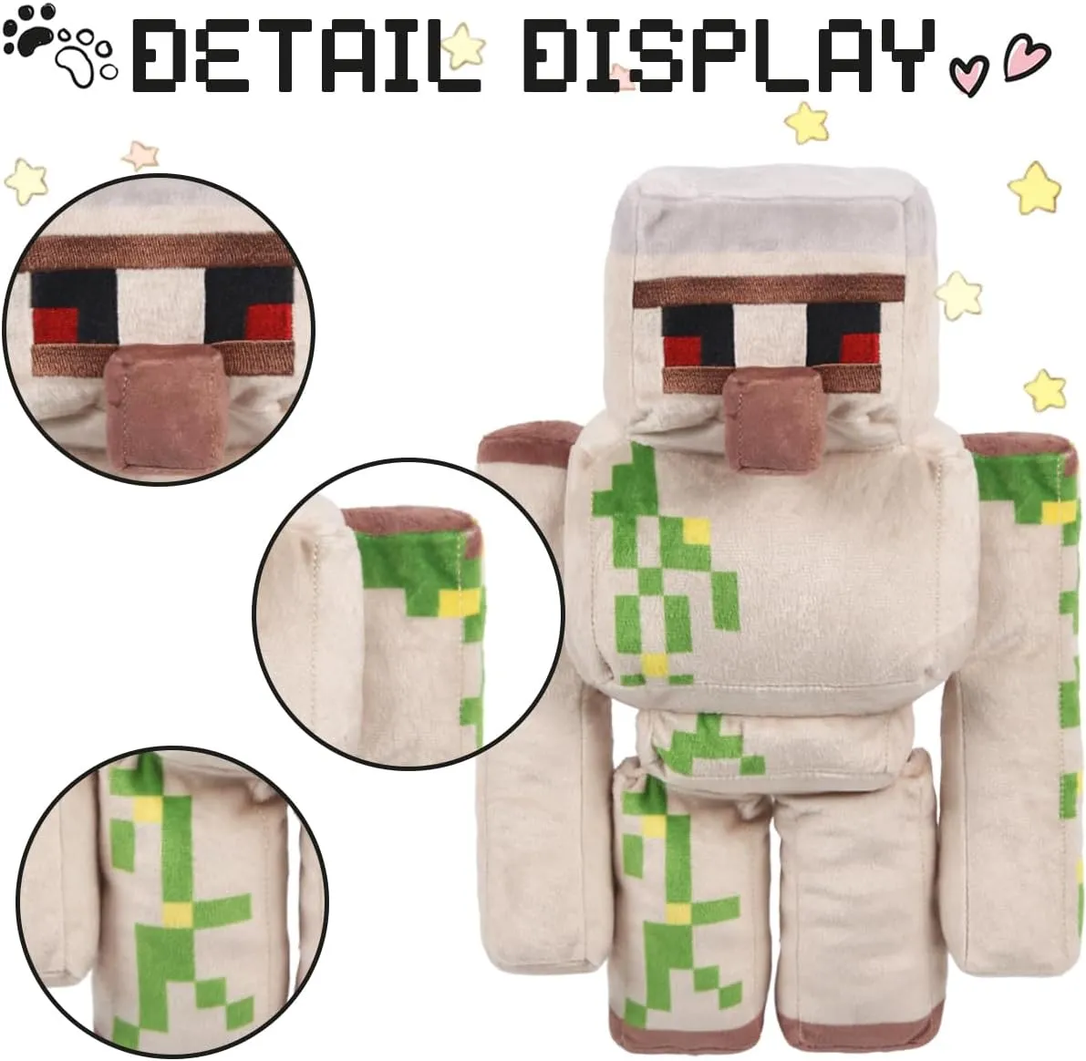 Pixel-Style Plushies Game Basic Stuffed Animal Mineworld Character Soft Toy, Video Game-Inspired Collectible Plushies (Iron Golem)