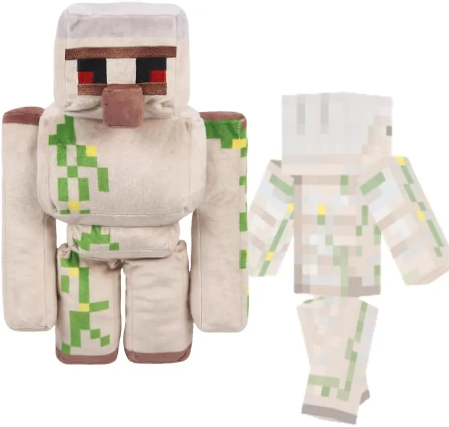 Pixel-Style Plushies Game Basic Stuffed Animal Mineworld Character Soft Toy, Video Game-Inspired Collectible Plushies (Iron Golem)