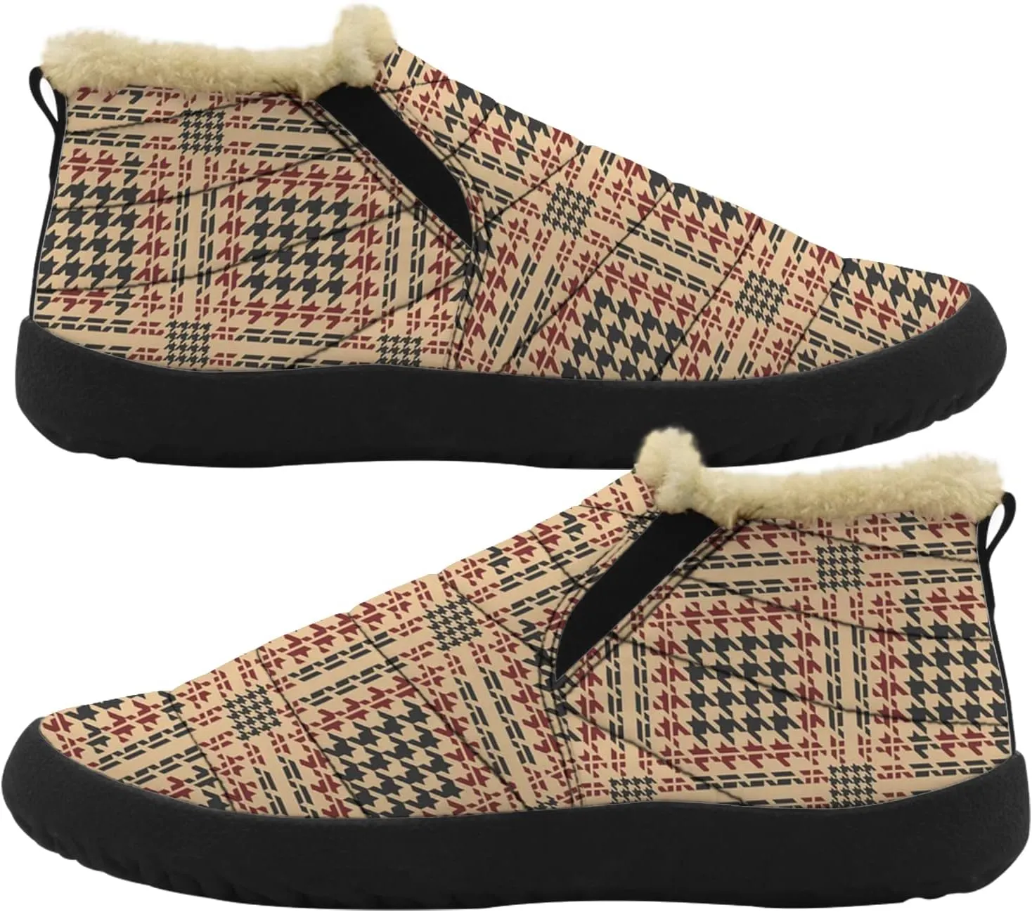 Plaid Buffalo Snow Boots for Men Women Winter Shoes Low Top Fashion Sneakers Slip on Ankle Booties Valentines Day Gifts