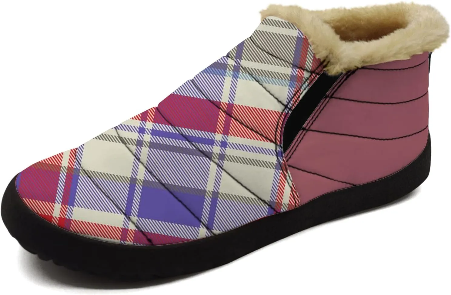 Plaid Buffalo Snow Boots for Men Women Winter Shoes Low Top Fashion Sneakers Slip on Ankle Booties Valentines Day Gifts