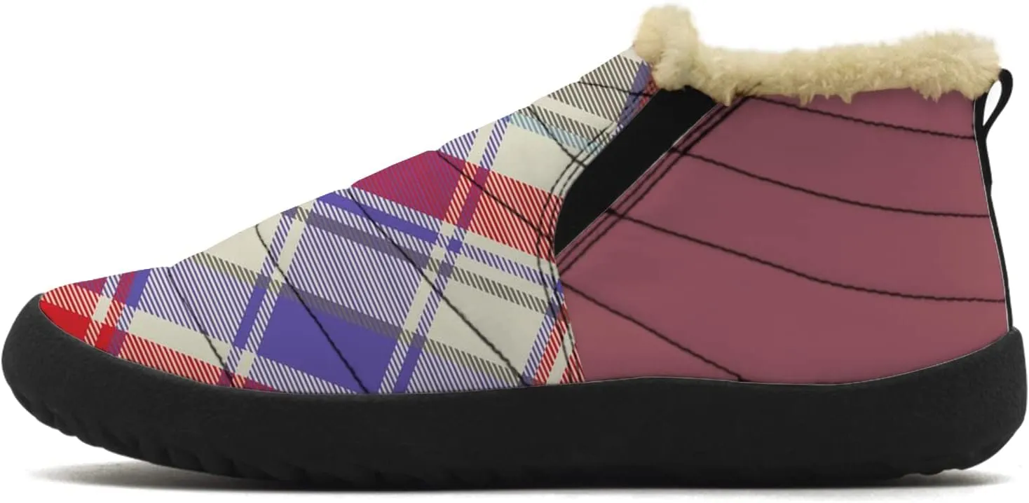 Plaid Buffalo Snow Boots for Men Women Winter Shoes Low Top Fashion Sneakers Slip on Ankle Booties Valentines Day Gifts