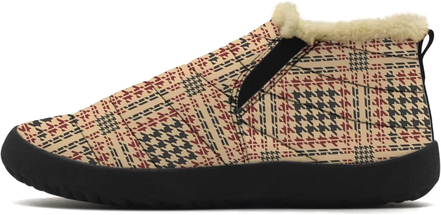 Plaid Buffalo Snow Boots for Men Women Winter Shoes Low Top Fashion Sneakers Slip on Ankle Booties Valentines Day Gifts