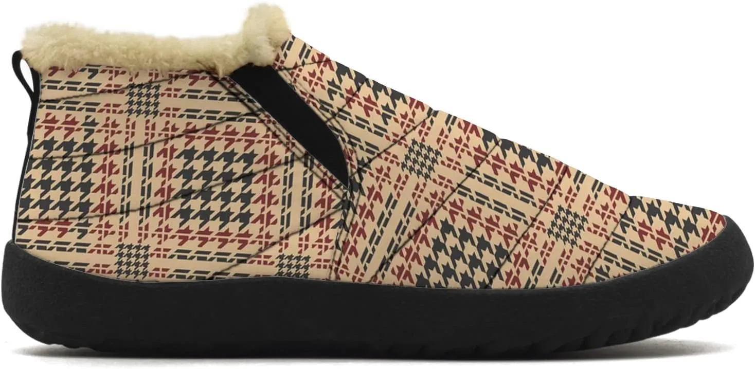 Plaid Buffalo Snow Boots for Men Women Winter Shoes Low Top Fashion Sneakers Slip on Ankle Booties Valentines Day Gifts