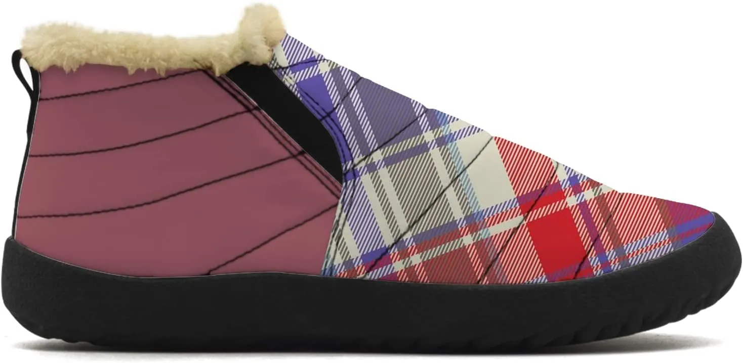 Plaid Buffalo Snow Boots for Men Women Winter Shoes Low Top Fashion Sneakers Slip on Ankle Booties Valentines Day Gifts