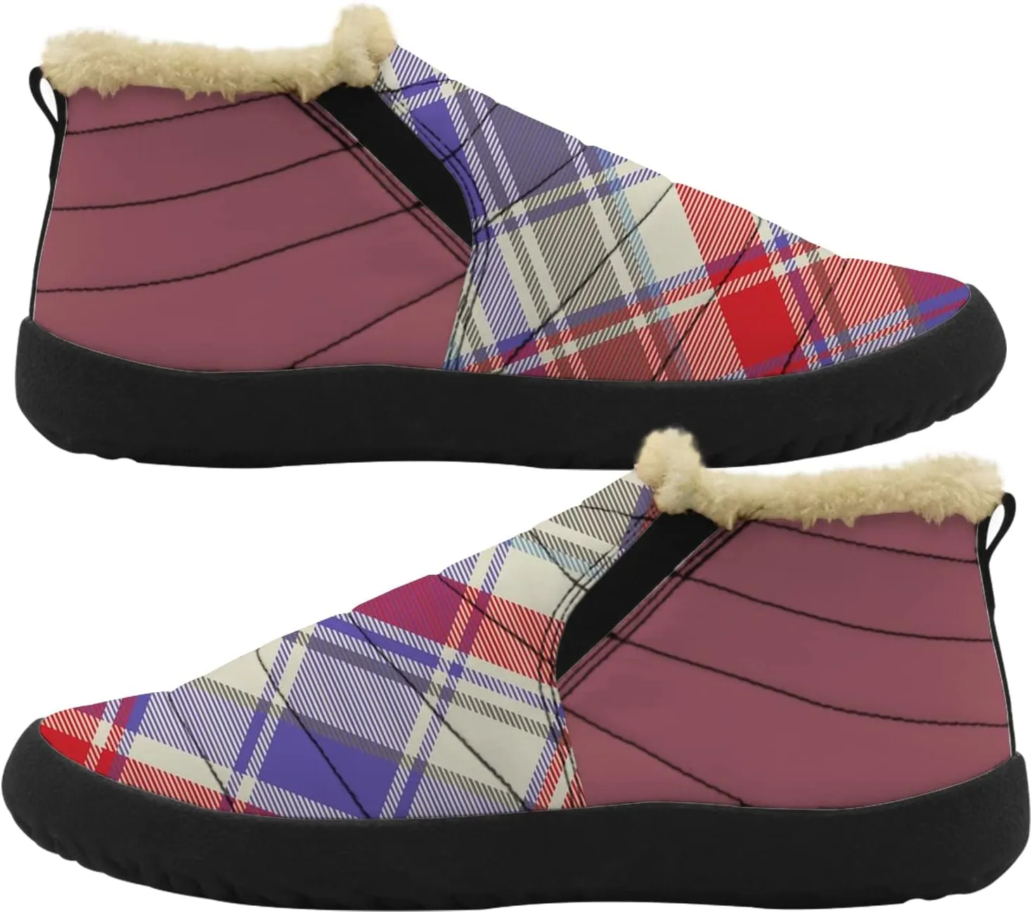 Plaid Buffalo Snow Boots for Men Women Winter Shoes Low Top Fashion Sneakers Slip on Ankle Booties Valentines Day Gifts