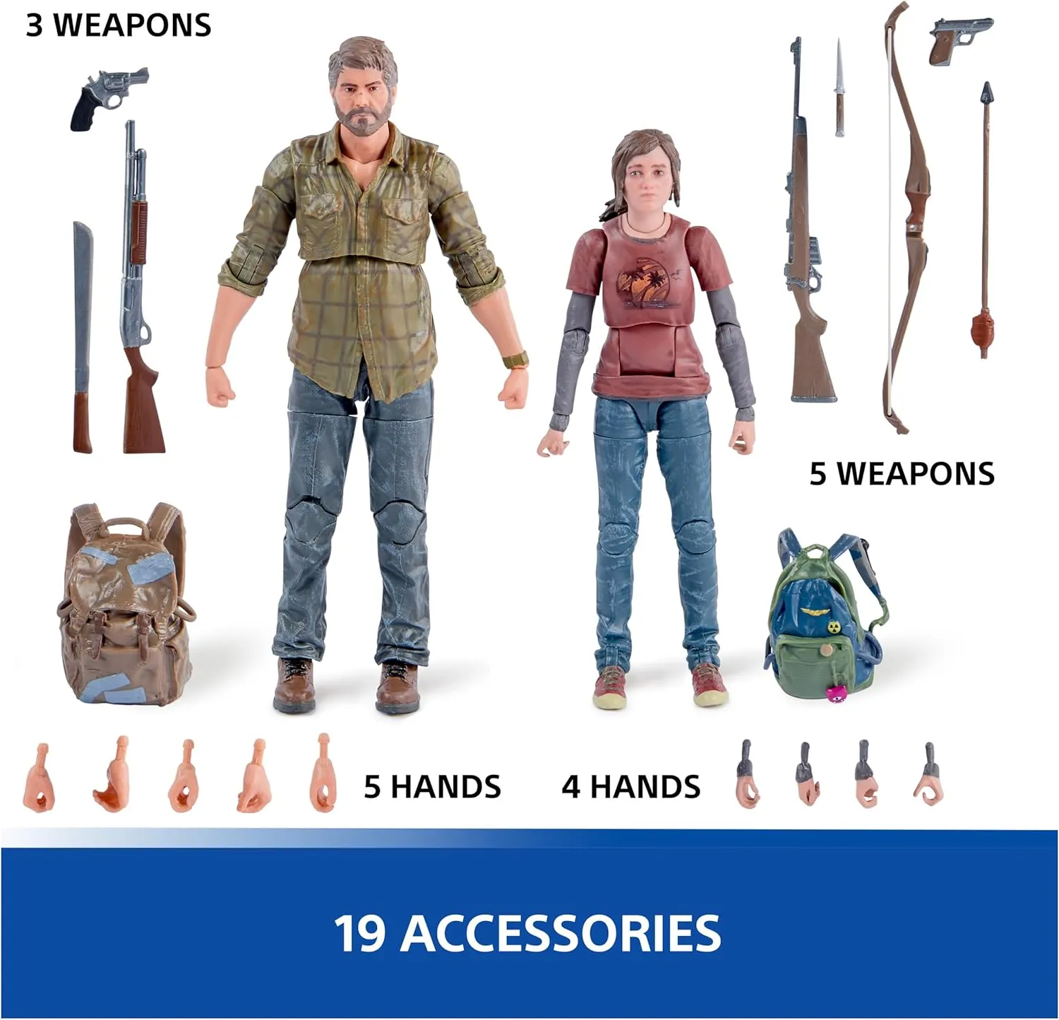 PlayStation The Last of US, 2-Pack 6” Joel & Ellie Action Figures with 19 Accessories, The Shapes Collection, for PS5 Fans & Collectors Ages 17 