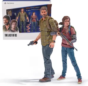 PlayStation The Last of US, 2-Pack 6” Joel & Ellie Action Figures with 19 Accessories, The Shapes Collection, for PS5 Fans & Collectors Ages 17 