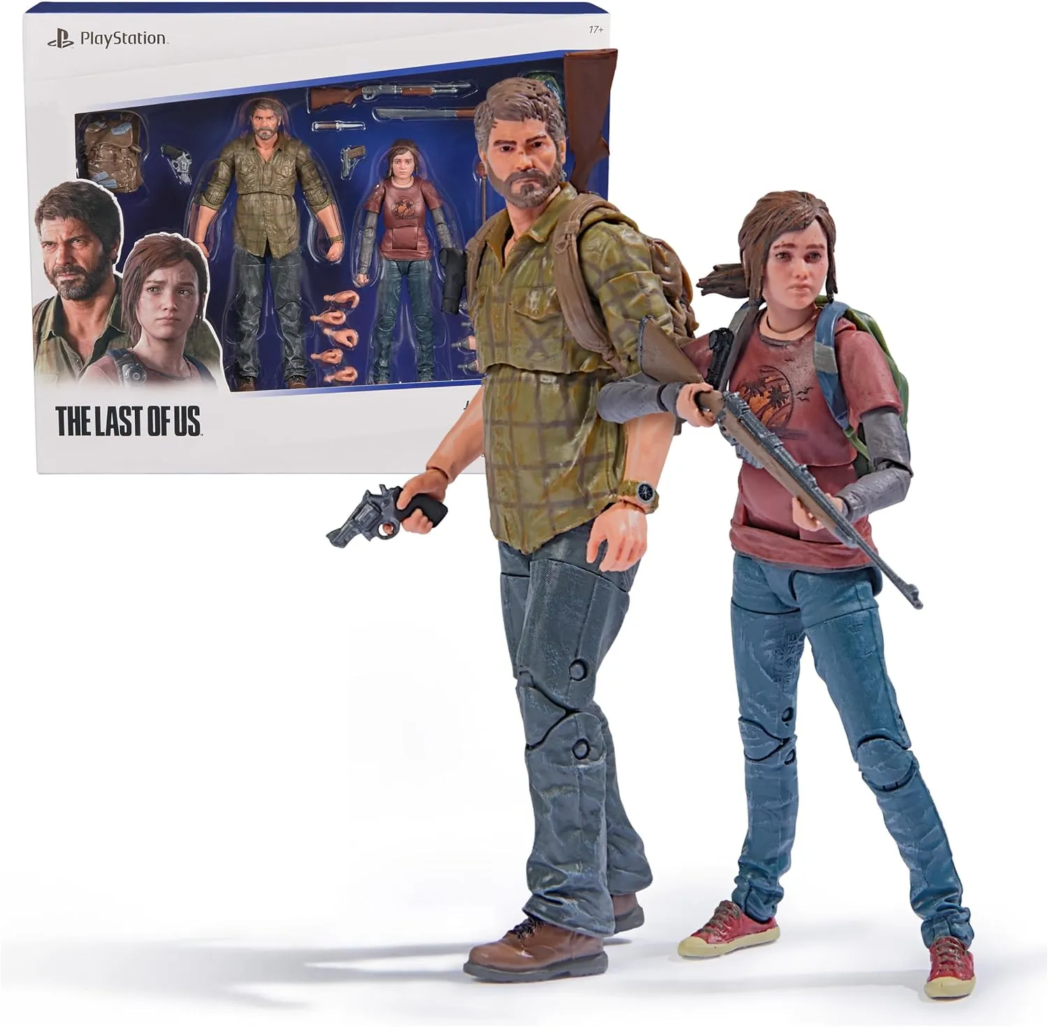 PlayStation The Last of US, 2-Pack 6” Joel & Ellie Action Figures with 19 Accessories, The Shapes Collection, for PS5 Fans & Collectors Ages 17 
