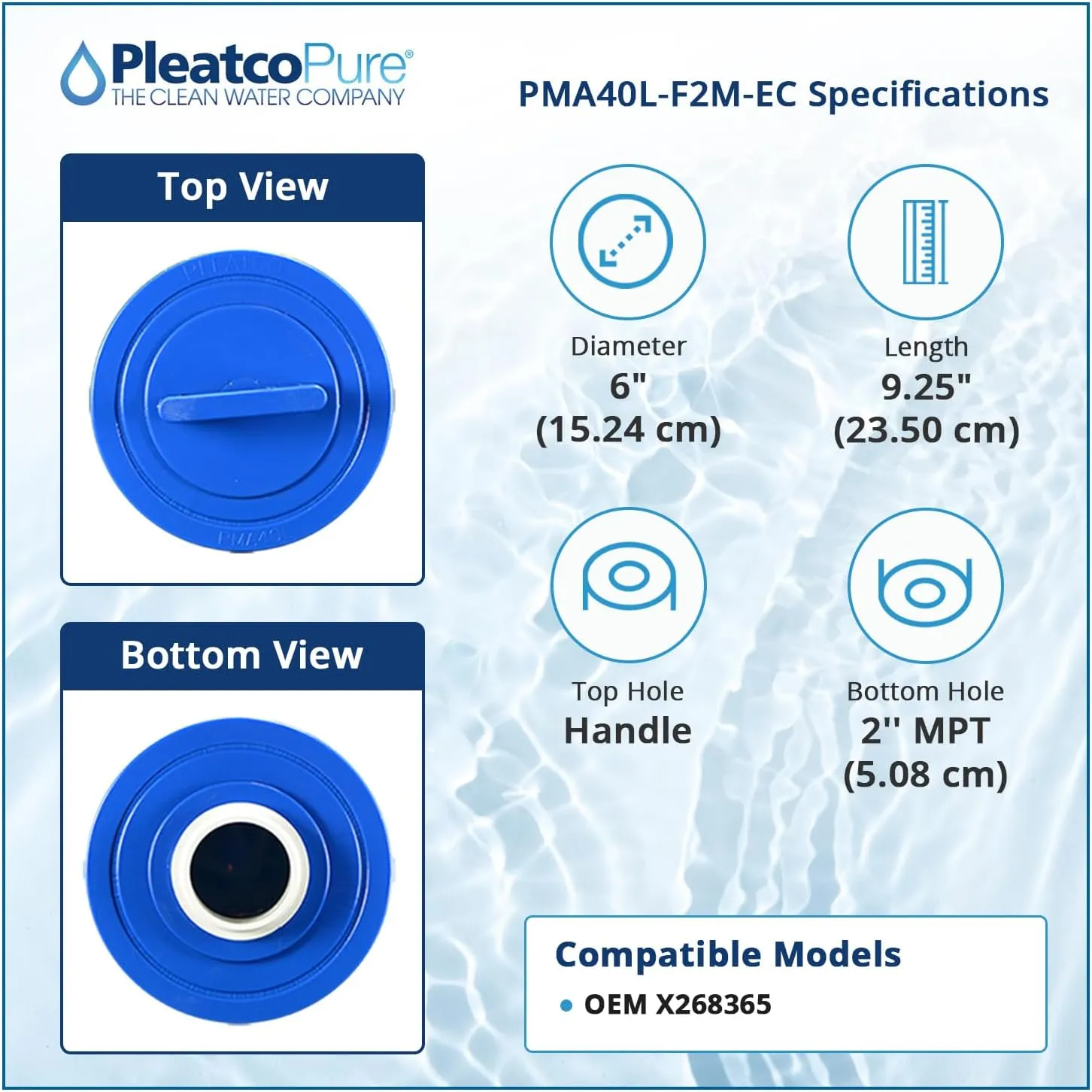 Pleatco PMA40L-F2M-EC Spa Filter Cartridge Replacement for OEM Part Numbers: X268365, White