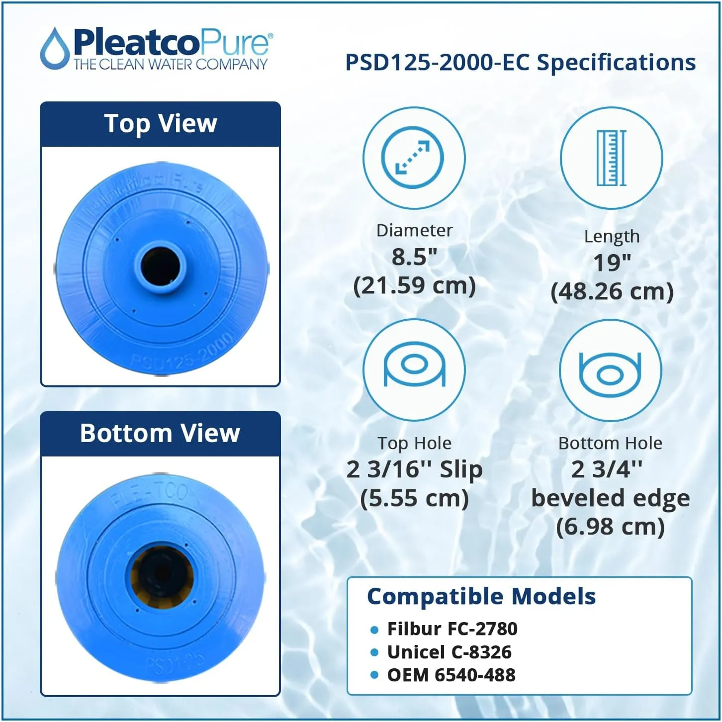 Pleatco PSD125-2000-EC Spa Filter Cartridge Replacement for Unicel: C-8326, Filbur: FC-2780, OEM Part Numbers: 6540-488, White