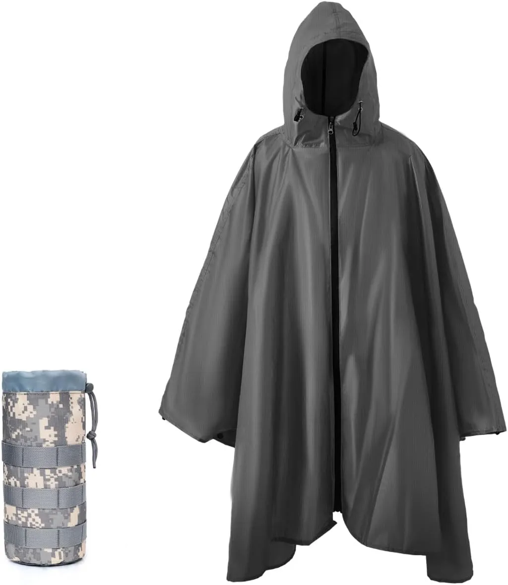 Plus Size Adult Rain Poncho with Hood and Zipper, Poncho Para Lluvia, Tactical Ponchos Adult For Camping, Hiking