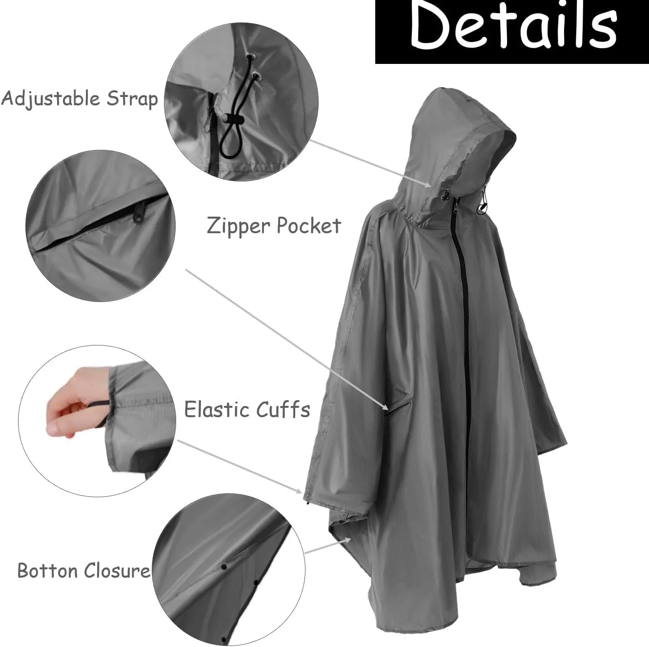 Plus Size Adult Rain Poncho with Hood and Zipper, Poncho Para Lluvia, Tactical Ponchos Adult For Camping, Hiking