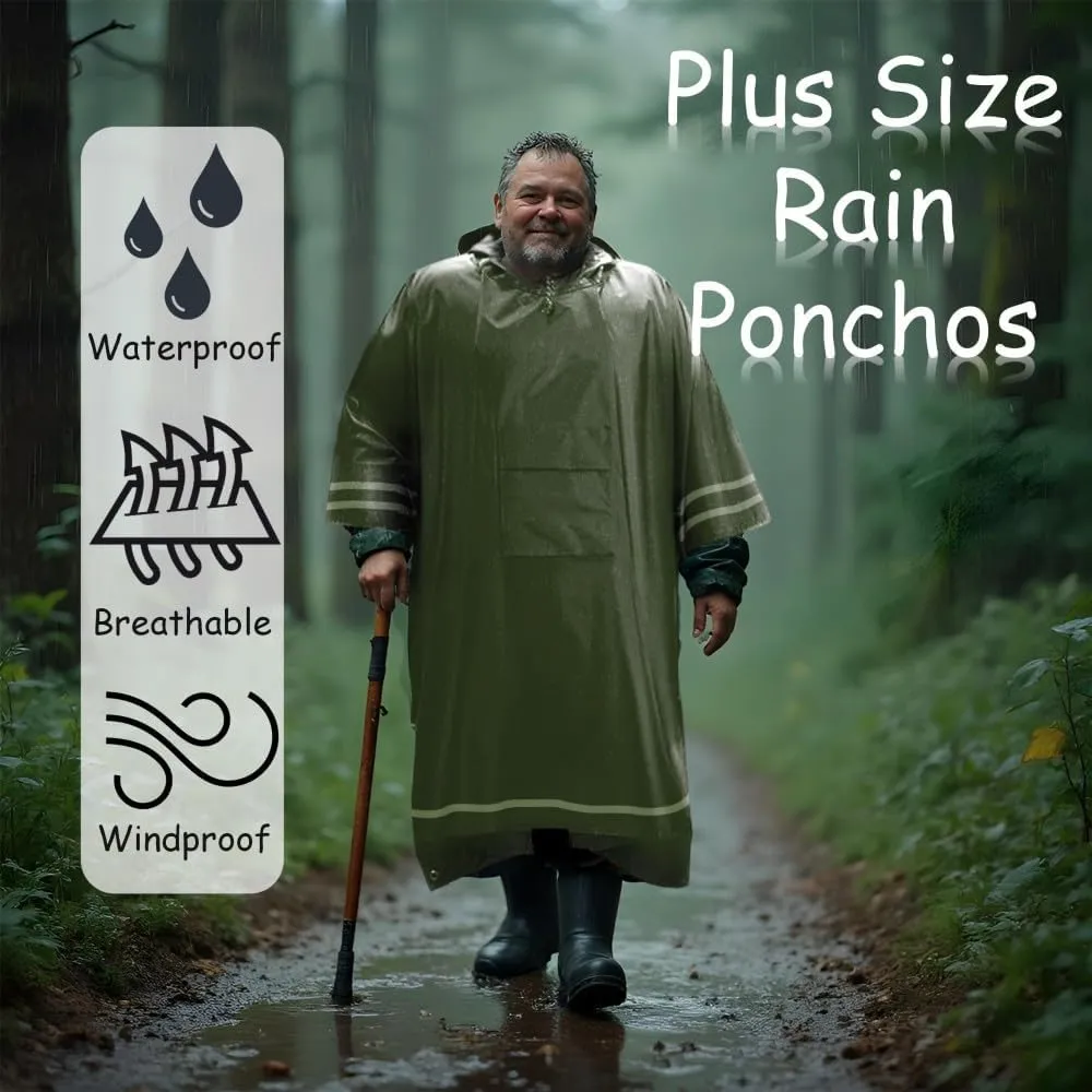 Plus Size Rain Poncho with Hood and Reflective Stripes, Big and Tall Rain Poncho, Ideal as Rain Ponchos for Adults