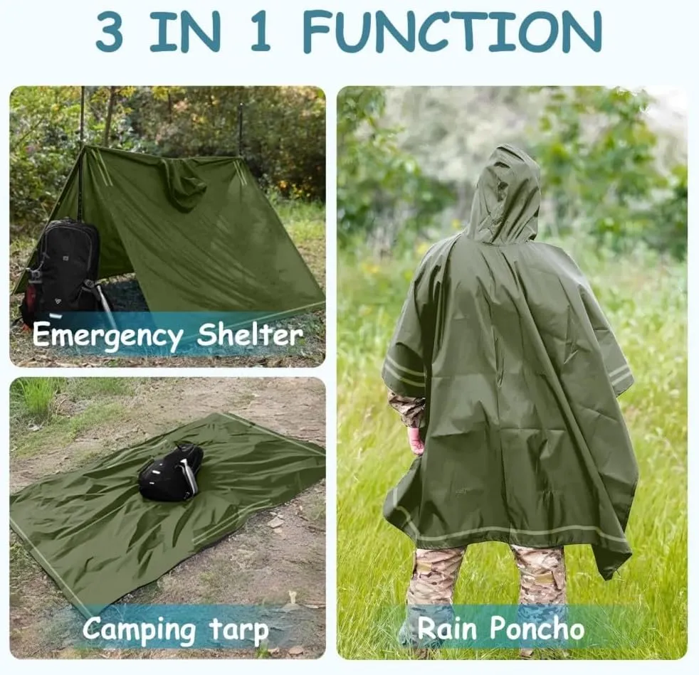 Plus Size Rain Poncho with Hood and Reflective Stripes, Big and Tall Rain Poncho, Ideal as Rain Ponchos for Adults