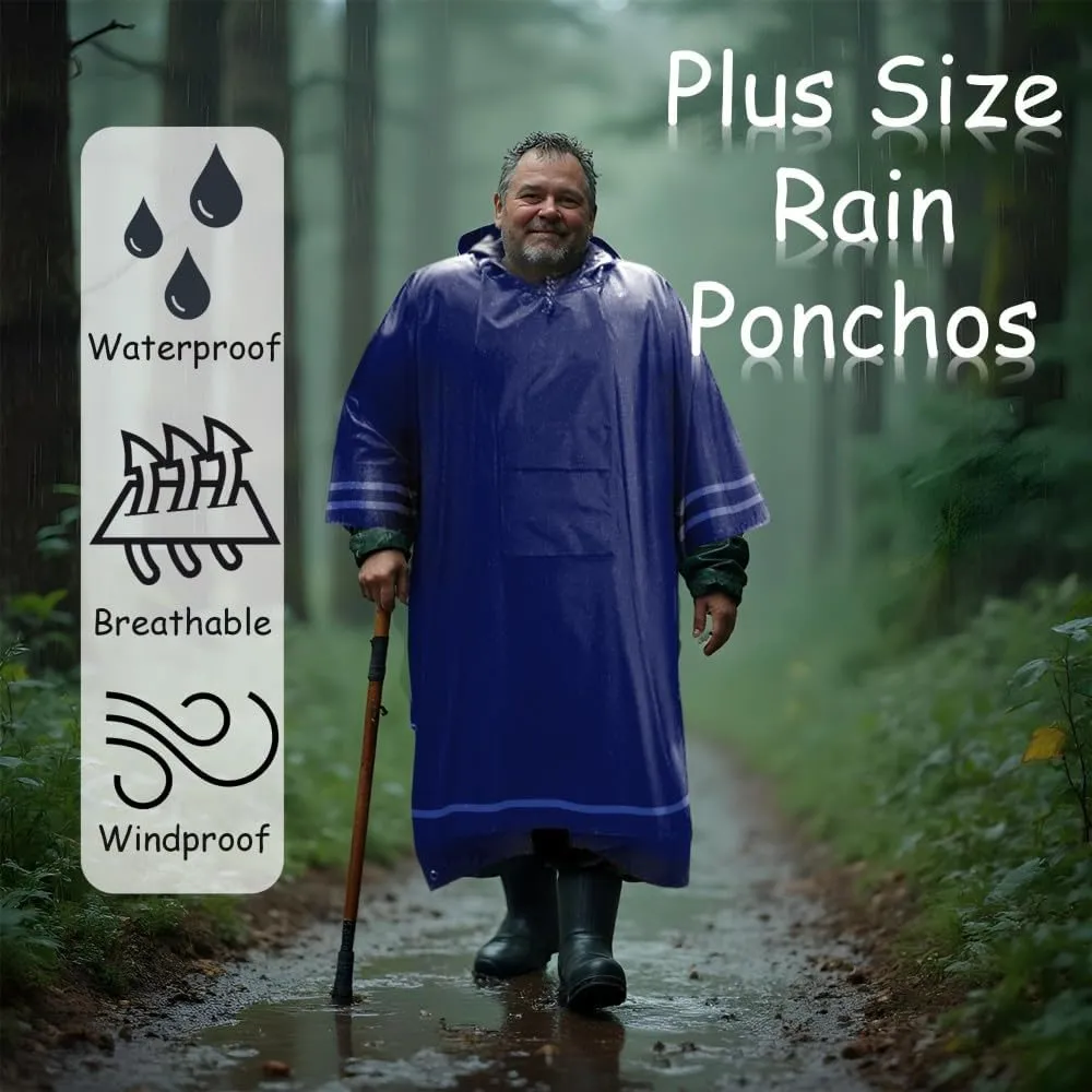 Plus Size Rain Poncho with Hood and Reflective Stripes, Big and Tall Rain Poncho, Ideal as Rain Ponchos for Adults