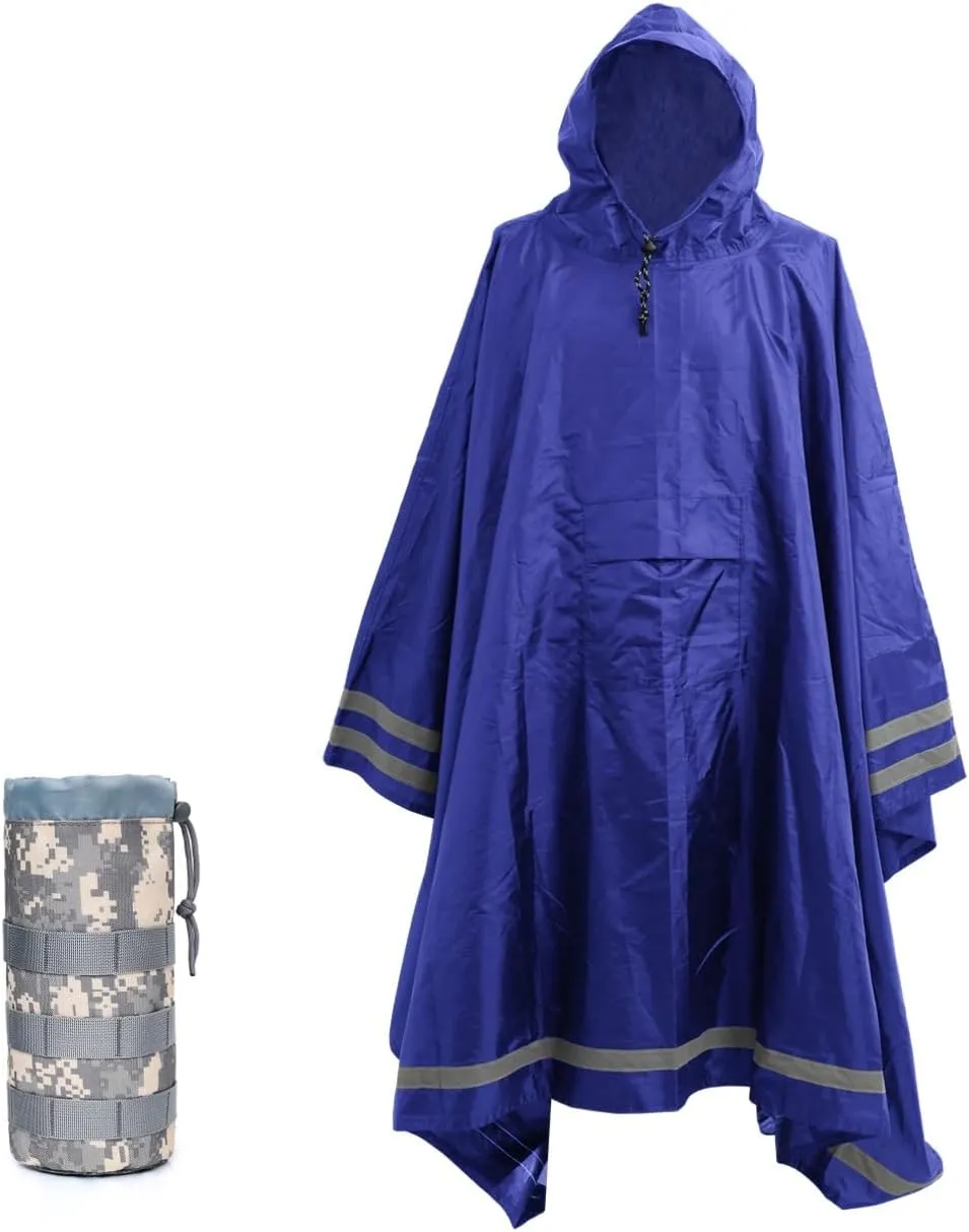 Plus Size Rain Poncho with Hood and Reflective Stripes, Big and Tall Rain Poncho, Ideal as Rain Ponchos for Adults